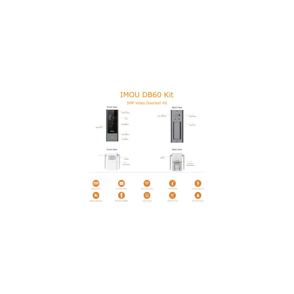 Imou - Kit de caméra WiFi avec sonnerie alimentée par batterie 5MP DB60 Kit